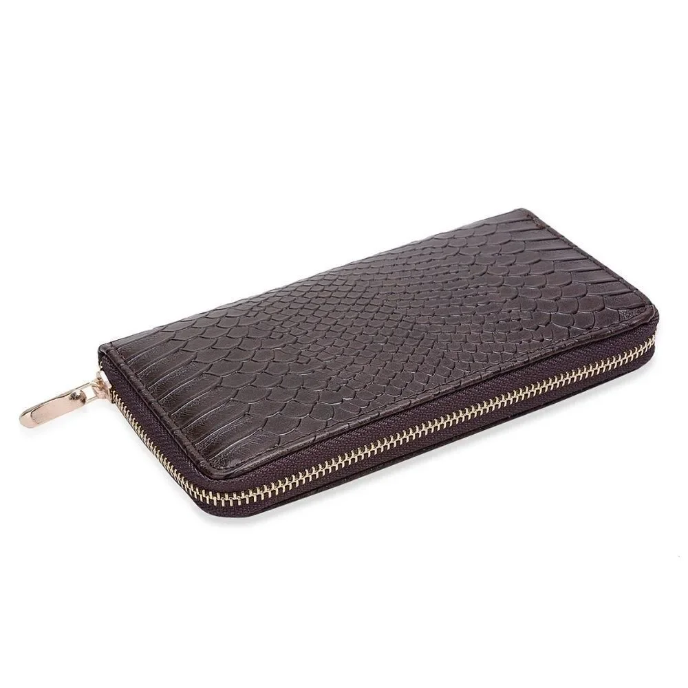 Wallet Purse Clutch Over Size Zip Closure Brown